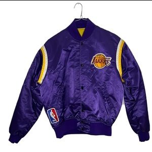 Rare Vintage 80s Los Angeles Lakers Starter Satin Bomber Jacket Purple Sz L